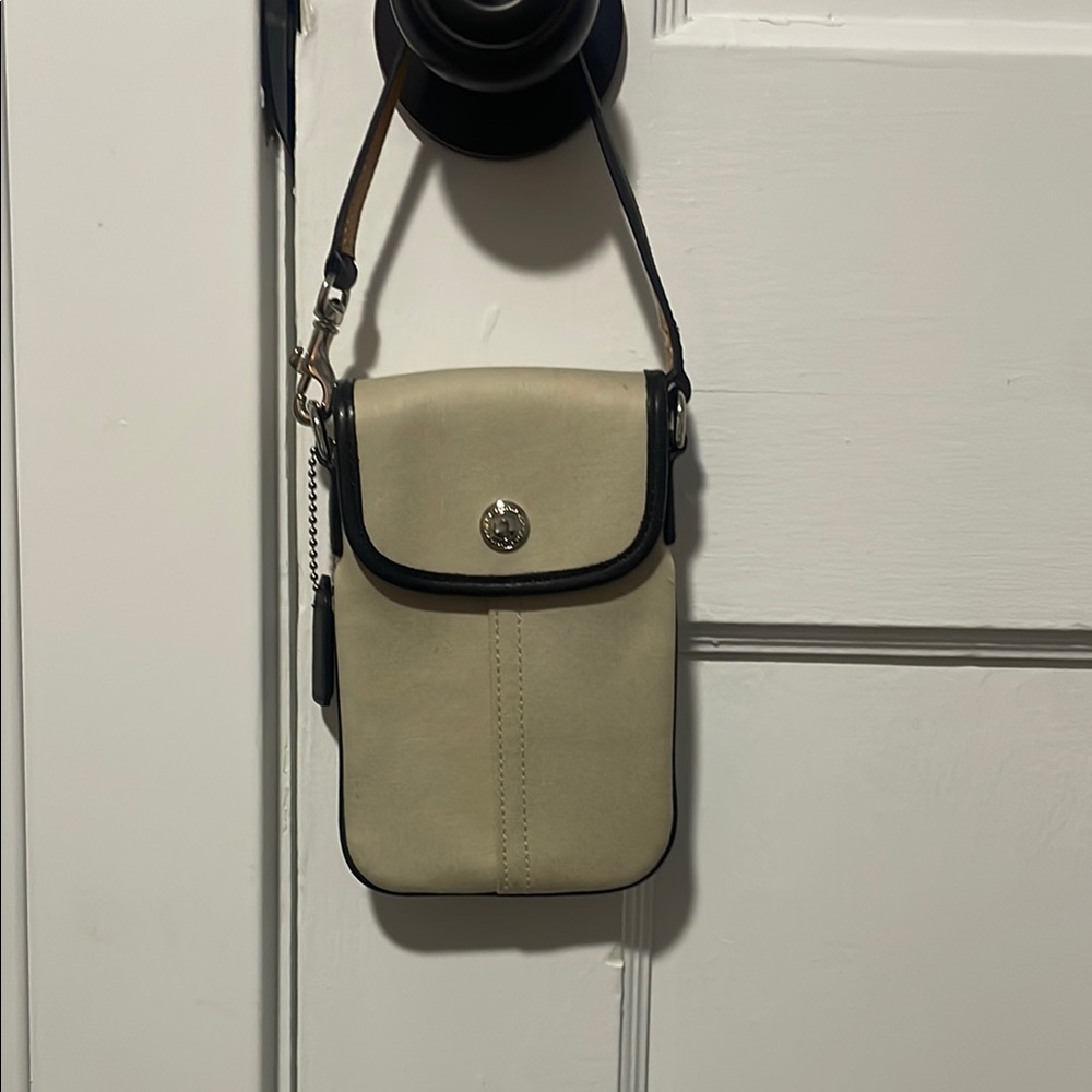 Coach Cream and Black Phone Case with Adjustable Strap